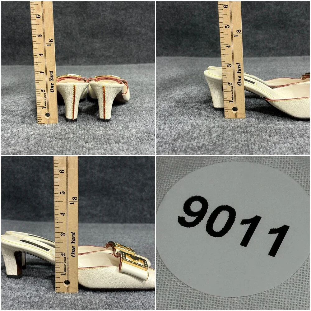 Louis Vuitton Shoes Womens 6 White Suhali Leather Flower Buckle Mule Kitten Heel